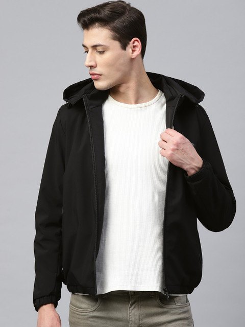 

Fort Collins Men Black Solid Lightweight Hooded Tailored Jacket