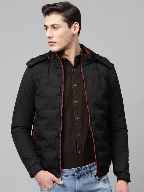 

Fort Collins Men Black Solid Padded Jacket with Detachable Hood
