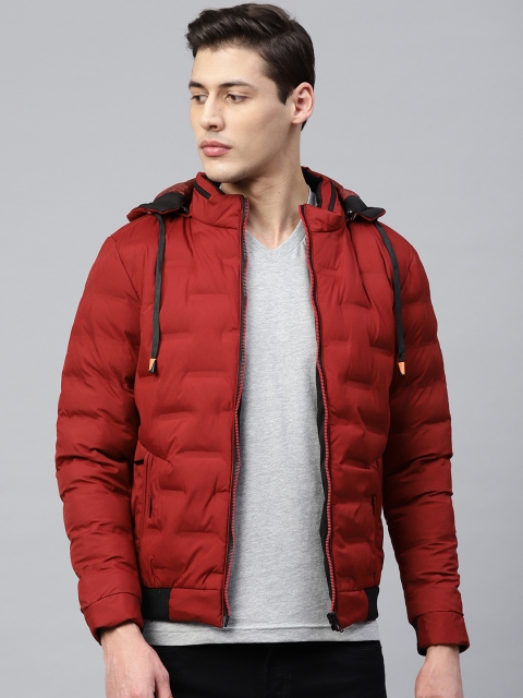 

Fort Collins Men Red Solid Padded Jacket with Detachable Hood