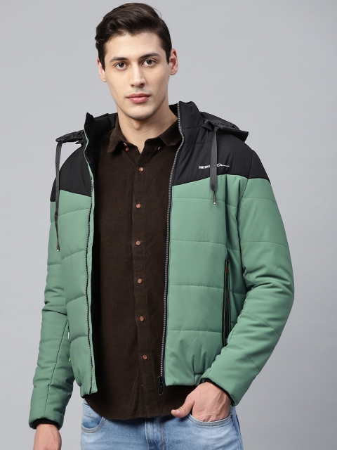 

Fort Collins Men Green & Black Colourblocked Lightweight Hooded Padded Jacket