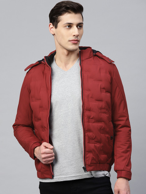 

Fort Collins Men Maroon Solid Detachable Hooded Padded Jacket