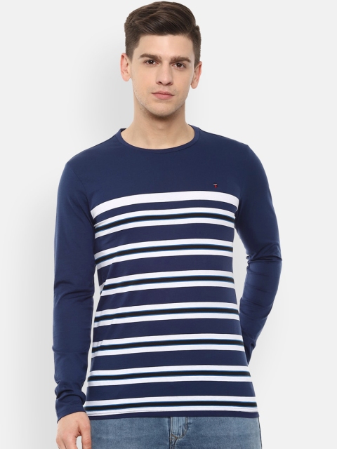 

Louis Philippe Sport Men Navy Blue Striped Round Neck Pure Cotton T-shirt