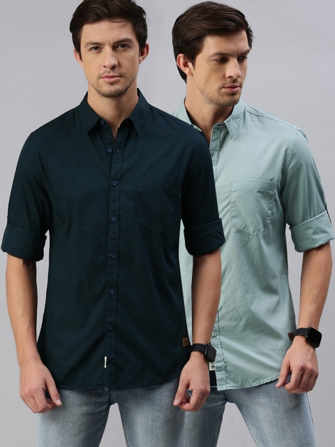 

Roadster Pack Of 2 Men Teal & Blue Regular Fit Solid Casual Shirt