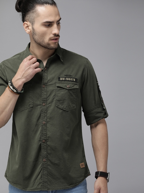 

Roadster Men Olive Green Solid Pure Cotton Casual Shirt