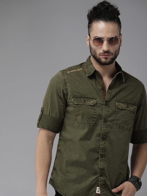

Roadster Men Olive Green Casual Shirt