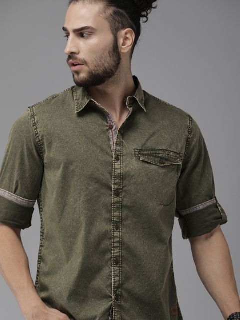 

Roadster Men Olive Green Casual Shirt