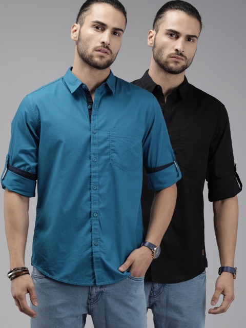

Roadster Men Pack of Two Regular Fit Solid Casual Shirt, Teal