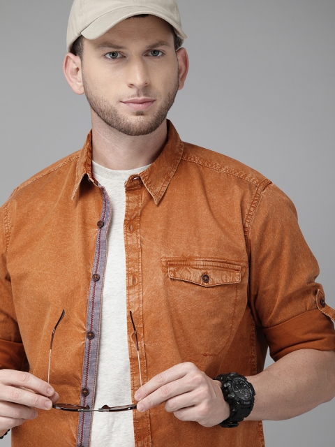 

Roadster Men Brown Regular Fit Faded Casual Shirt