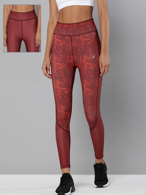 

HRX By Hrithik Roshan Women Deepest Red AOP Skinny Fit Reversible Rapid-Dry Antimicrobial Running Tights