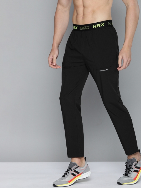 

HRX By Hrithik Roshan Men Jet Black & Lime Sherbet Typographic Slim Fit Rapid-Dry Antimicrobial Running Track Pants