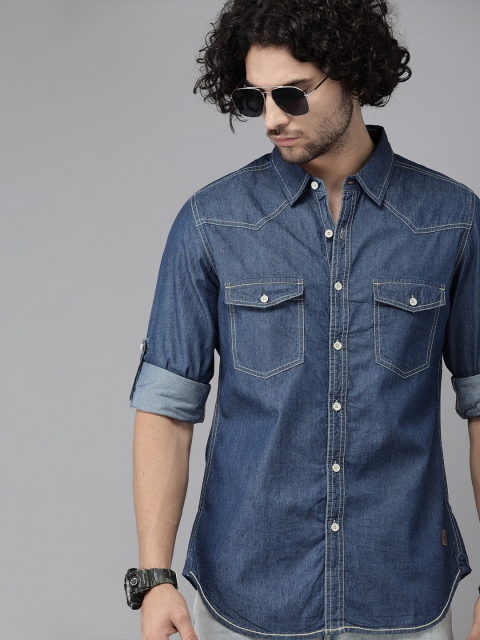 

Roadster Men Blue Regular Fit Solid Casual Chambray Shirt