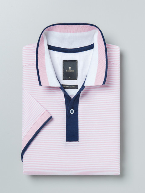 

INVICTUS Pink White Striped Polo Pure Cotton T-shirt