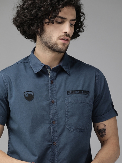 

Roadster Men Fast & Furious Navy blue Badge Shirt