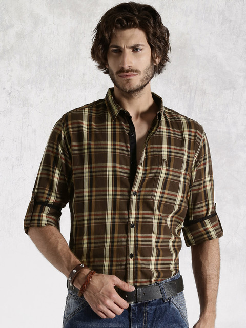 

Roadster Brown & Khaki Checked Casual Shirt