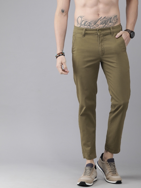 

Roadster Men Olive Green Tapered Fit Solid Trousers