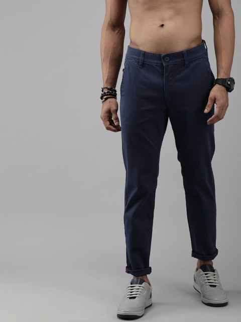 

Roadster Men Navy Blue Tapered Fit Solid Chinos