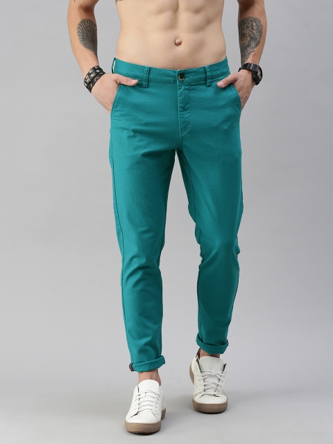 

Roadster Men Blue Slim Fit Self Design Dobby Trousers