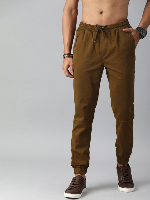 

Roadster Men Brown Solid Adex Twill Joggers Trousers
