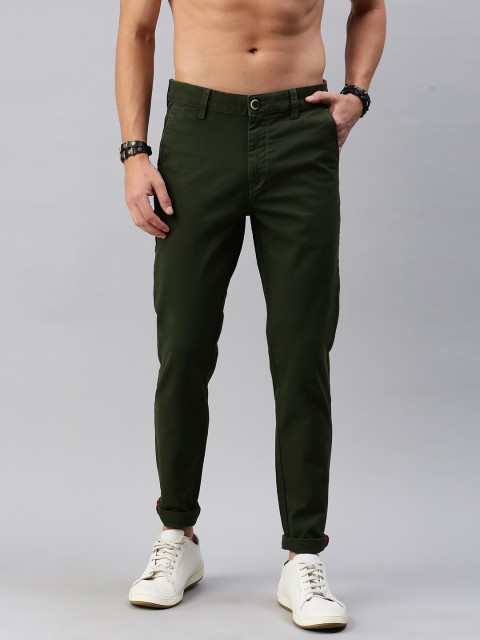

Roadster Men Olive Green Regular Fit Self Design Regular Trousers