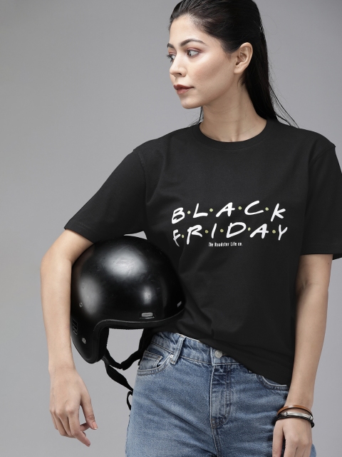 

Roadster Unisex Black Printed Round Neck T-shirt