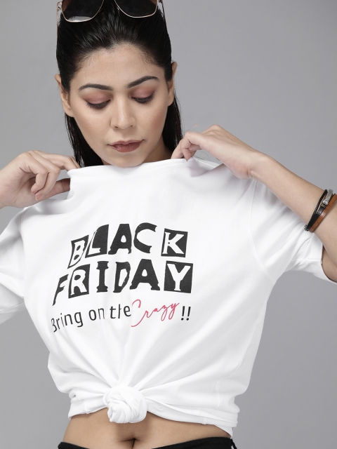 

The Roadster Lifestyle Co Unisex White Black Printed Round Neck Pure Cotton T-shirt