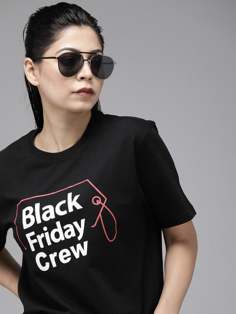 

Roadster Unisex Black Printed Round Neck T-shirt