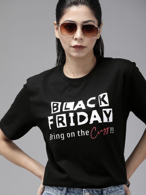 

Roadster Unisex Black & White Printed Round Neck T-shirt