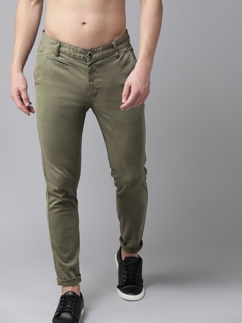 

Roadster Men Olive Green Tapered Fit Stretchable Solid Chinos