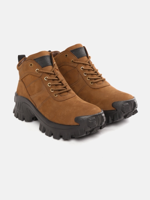 

Roadster Men Solid Leather Mid-Top Suede Finish Trekking Shoes, Brown