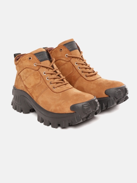 

Roadster Men Camel Brown Solid Leather Mid-Top Suede Finish Trekking Shoes