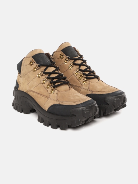 

Roadster Men Khaki Solid Suede Finish Leather Mid-Top Trekking Shoes
