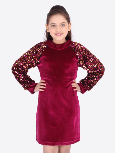 

CUTECUMBER Girls Maroon Embellished Sheath Dress