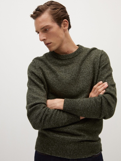 

MANGO MAN Men Olive Green Solid Pullover Sweater