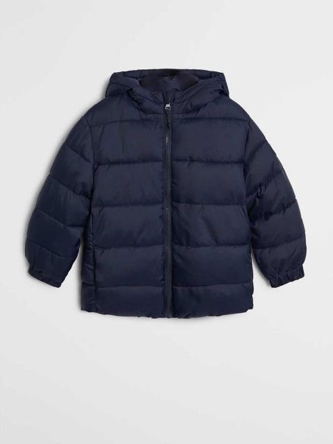 Mango Kids Boys Navy Blue Solid Hooded Puffer Jacket