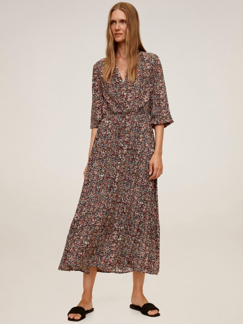 

MANGO Women Black & Red Sustainable Floral Printed Maxi Dress