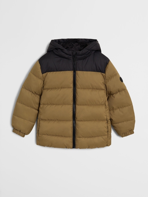 

Mango Kids Boys Brown & Black Colourblocked Hooded Puffer Jacket