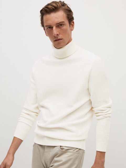 

MANGO MAN White Textured Turtle Neck Sustainable Pullover