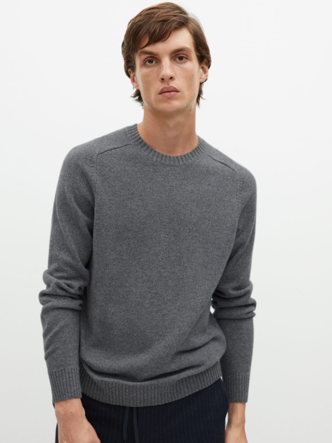 

MANGO MAN Charcoal Grey Solid Pullover Sweater