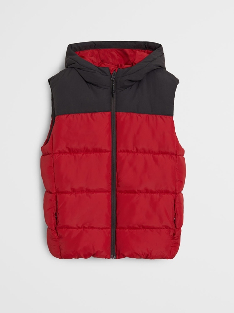 

Mango Kids Boys Red & Black Colourblocked Hooded Puffer Jacket