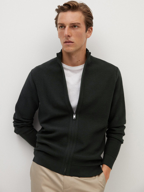 

MANGO MAN Men Green Solid Front-Open Sweater