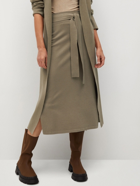 

MANGO Women Beige Solid Straight Midi-Length Skirt