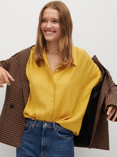 

MANGO Women Mustard Yellow Solid Regular Fit Casual Shirt