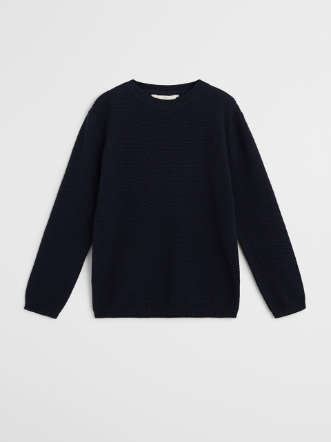 Mango Kids Boys Navy Blue Solid Organic Cotton Pullover