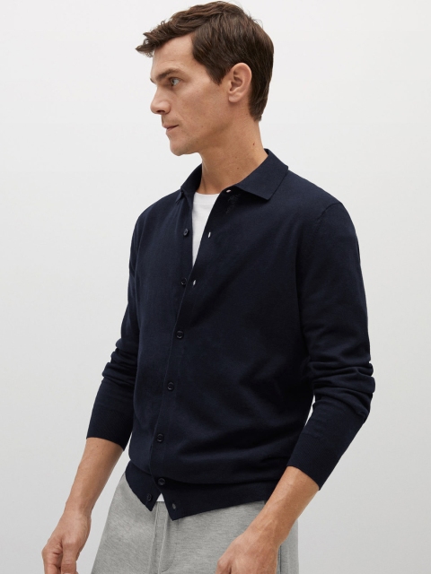 

MANGO MAN Navy Blue Sustainable Regular Fit Solid Winter Casual Shirt
