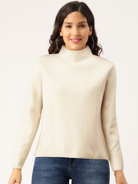 

MANGO Women Off-White Solid Pullover Sweater