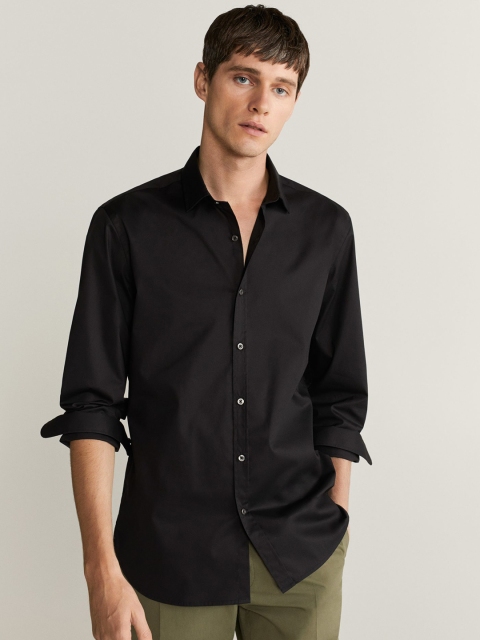 

MANGO MAN Men Black Slim Fit Solid Casual Shirt