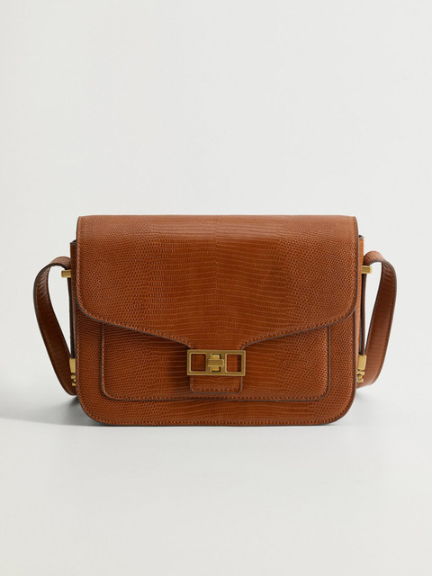 

MANGO Brown Snakeskin Textured Sling Bag