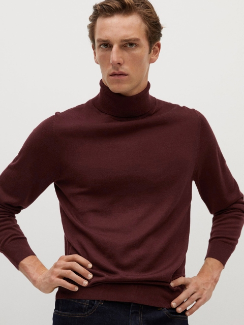 

MANGO MAN Maroon Merino Wool Solid Pullover