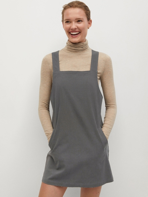 

MANGO Women Charcoal Grey Solid Mini Pinafore Dress