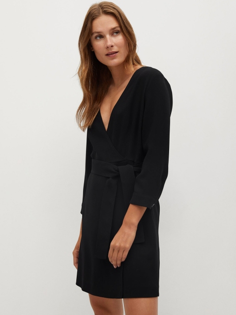 

MANGO Women Black Sustainable Solid Wrap Dress